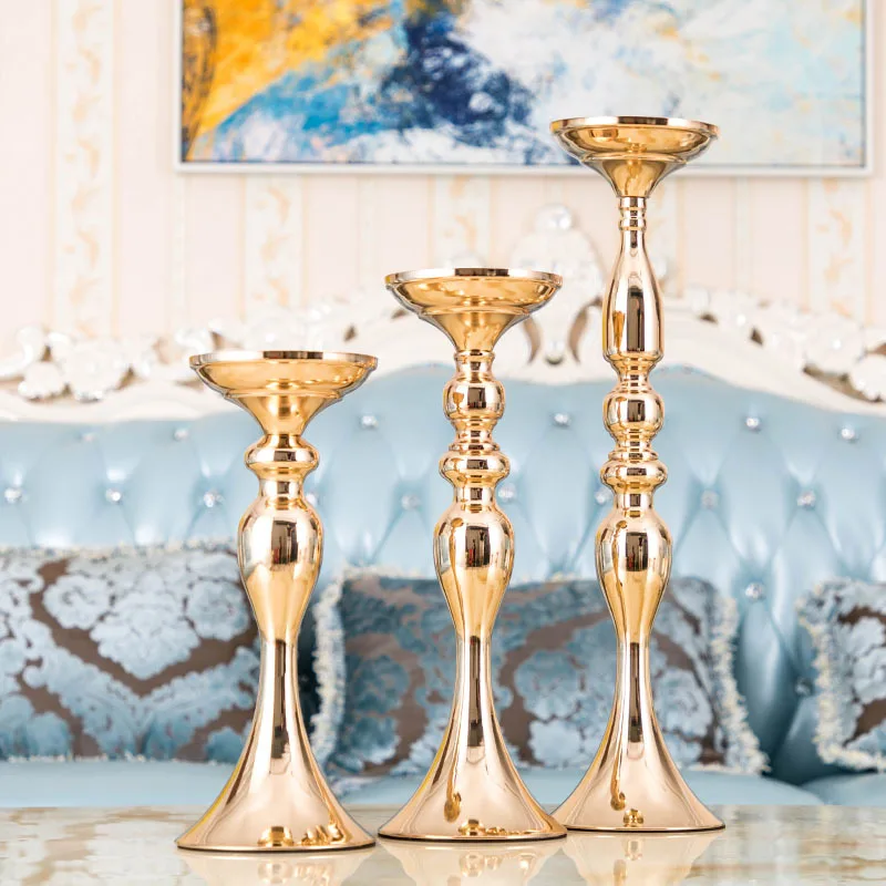 European Style Vintage Iron Golden Candlestick Dinner Metal Gold Candle