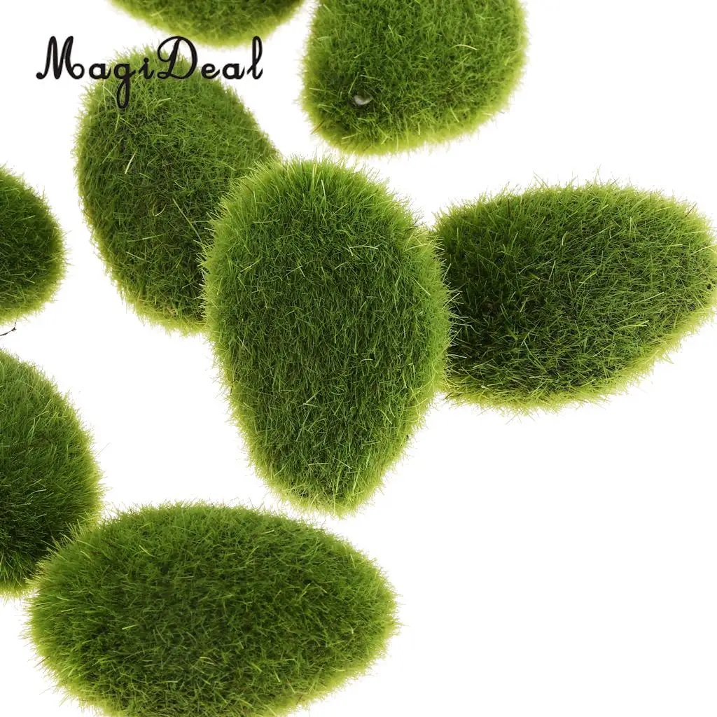 10pcs Artificial Decorative Moss Stones Ball Simulation Flocking Bryophytes Grass Plants Green Moss DIY Micro Landscape Decor