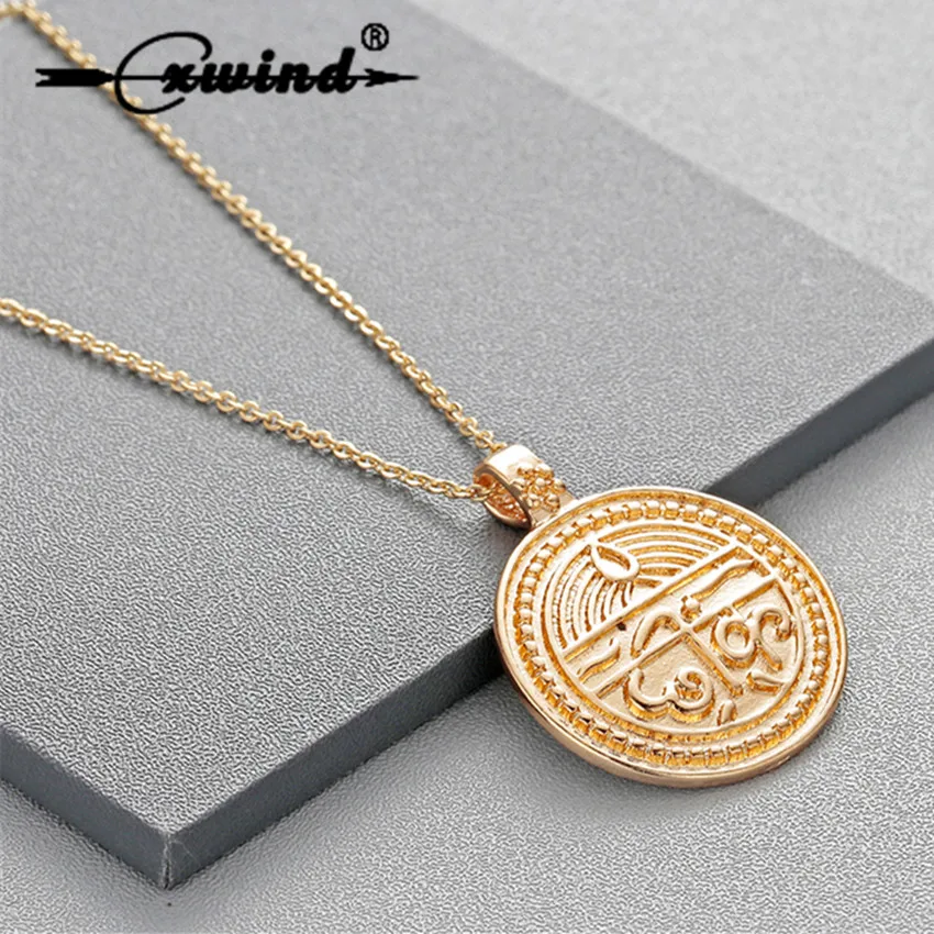 

Cxwind Vintage Carved Sanskrit Coin Necklace for Women Fashion Charm Medallion Pendants Necklaces Boho Jewelry collares