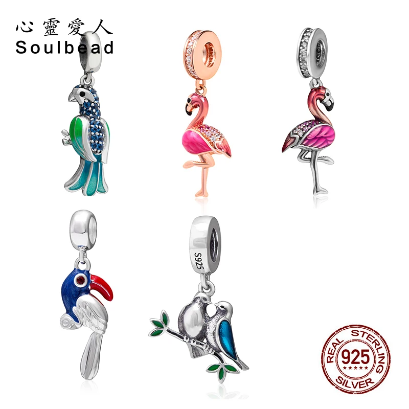 Soulbead для Pandora шармы Серебро 925 оригинальные парные птицы любовь бусины Фламинго