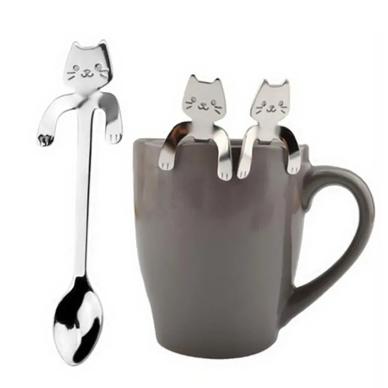 

3 Colors Cute Cat Coffee&Tea Spoon Mini Long Handle Creative Spoon Drinking Tools Kitchen Gadget Stainless Steel Tableware Spoon