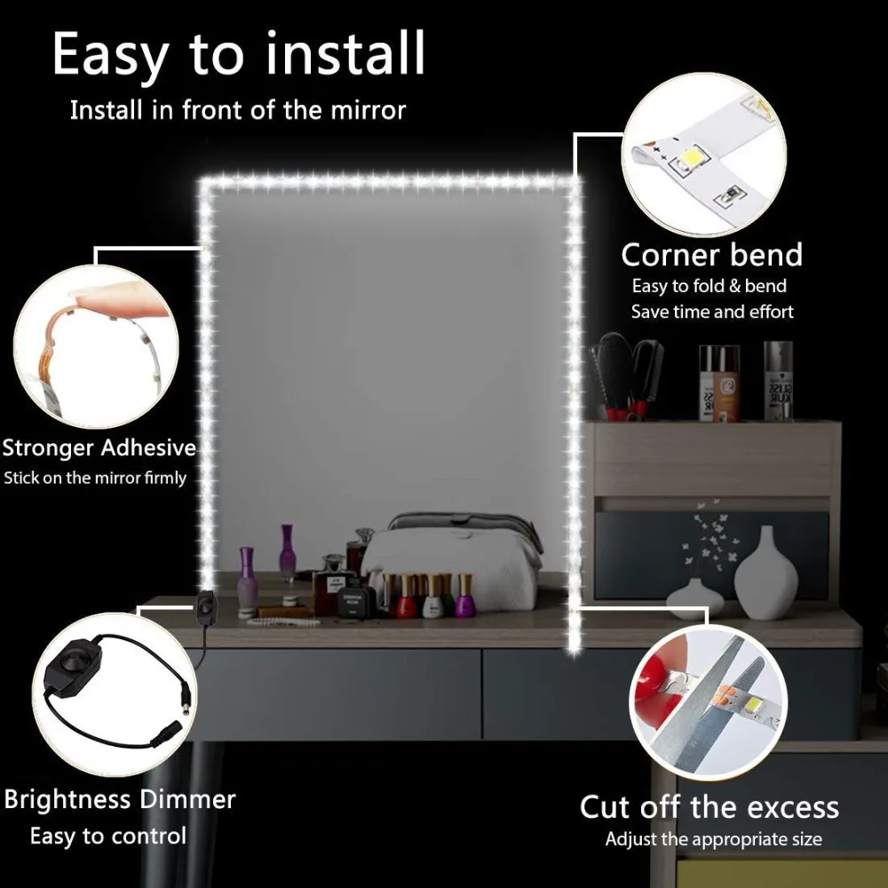 Daylight White 2835 SMD LED Strip Kit 5M 60LEDsm DC 12V 6500K Flexible LED Light with Knob Dimmer 24W Power Adapter EU US UK (7)