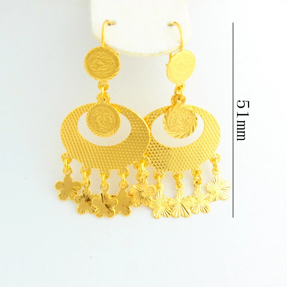 

The New Ethiopia Gold Coin Flower Hanging Earrings Gold color Fashion Women Earrings Jewelry
