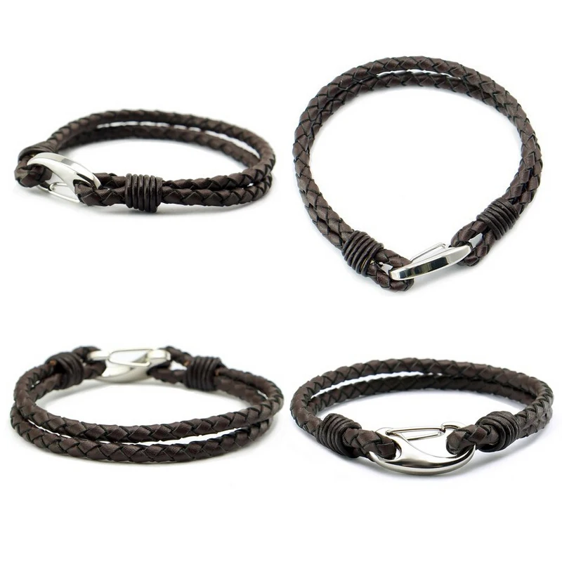 BL01-1 Stainless Steel genuine leather bracelet bangle