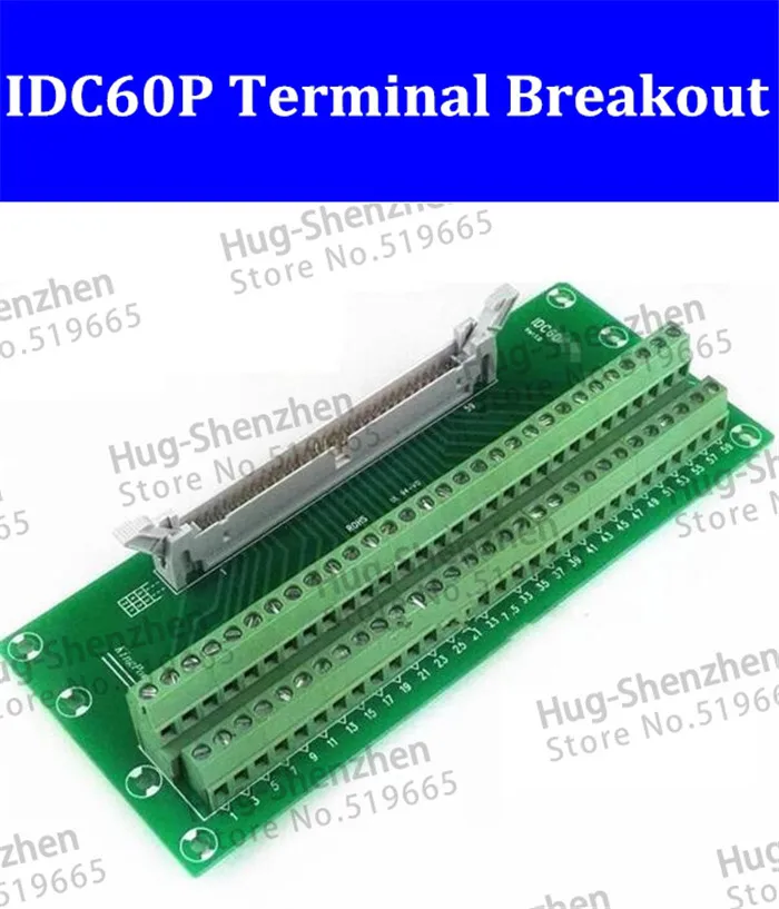 

IDC60P IDC 60 Pin Male Connector to 60P Terminal Block Breakout Board Adapter PLC Relay Terminals DIN Rail Mounting--1pcs/lot