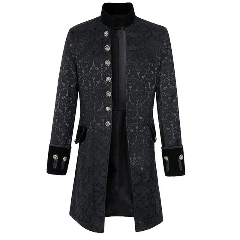 Laamei Mens Gothic Brocade Jacket Frock Coat Steampunk Victorian Morning Coat Smart Jacket Black 