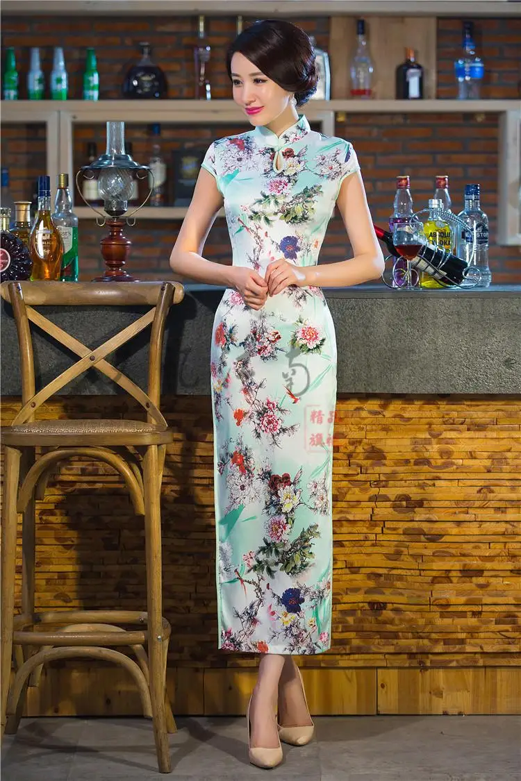 Элегантное китайское традиционное женское длинное платье Ципао летнее Новое Стильное атласное Qipao винтажное вечернее платье S M L XL XXL 020807