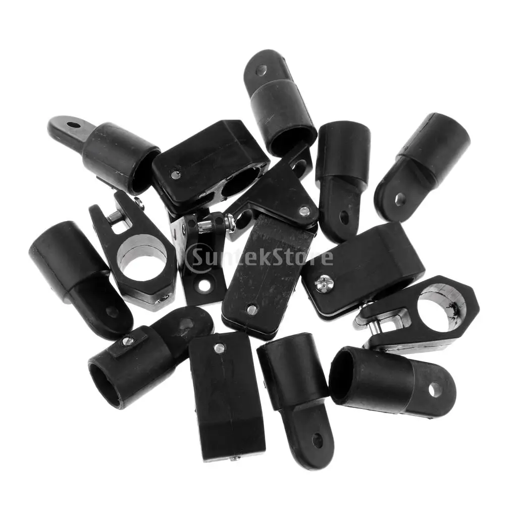 16 Pieces/Set Durable Black Nylon Marine Boat Deck Hinge Jaw Slide Eye End Cap Fitting Hardware Accessories for 4 Bow Bimini Top