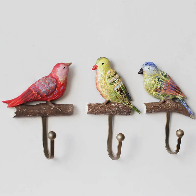 

New Arrival! 3pcs/lot Heavy Duty Colorful Painting Bird Design Wall Hook Metal Coat & Hat Wall Hanger Home Deocration