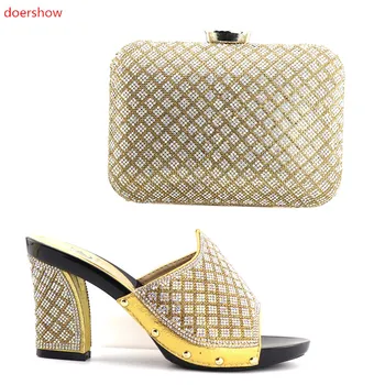 

doershow Italian Shoes With Matching Bag High Quality Italy Shoe And Bag Set For Wedding And Party GOLD,Free Shipping NJ1-3