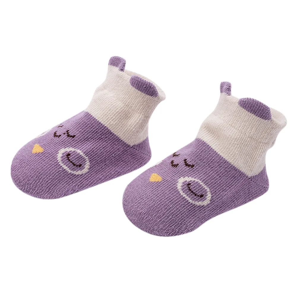 1 пара носков детские Нескользящие вязаные теплые носки с рисунками животных для маленьких мальчиков и девочек Теплые удобные носки высокого качества#25 - Цвет: Purple