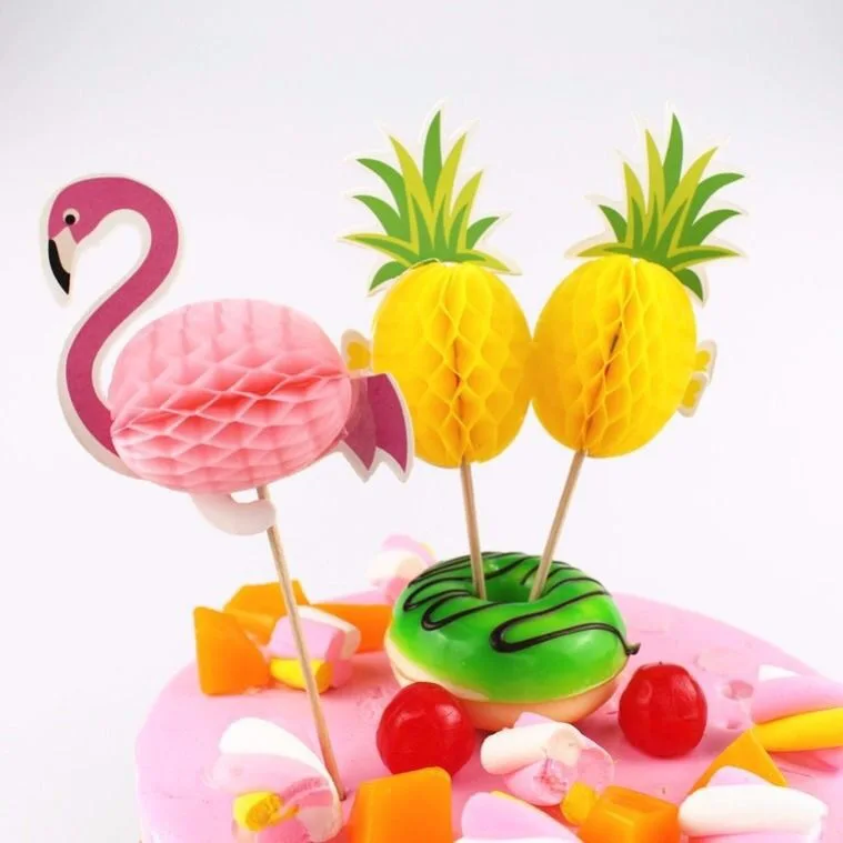 

2Pcs/set Cartoon Pink Flamingo Yellow Pineapple Cupcake Topper Picks Tropical Hawiian Theme Party Wedding Cake Decoration