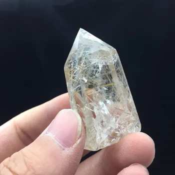

2pcs a lots Natural Clear Gold Hair Quartz Crystal Healing Wand feng shui natural stone and minerals Wedding Decoration