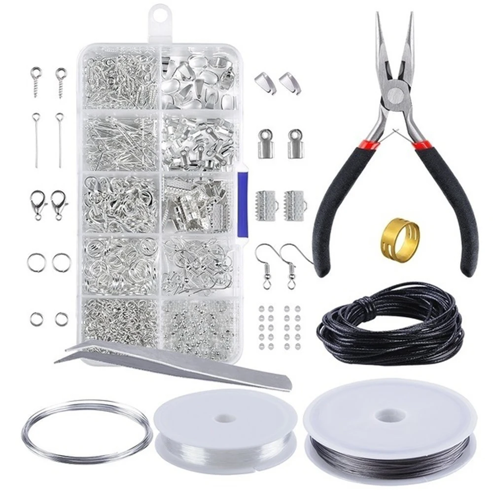 

Jewelry Making Kit Tool Jewelry Findings Starter Set Jewelry Beading Making Repair hand Tools Pliers Silver Beads Wire Starter