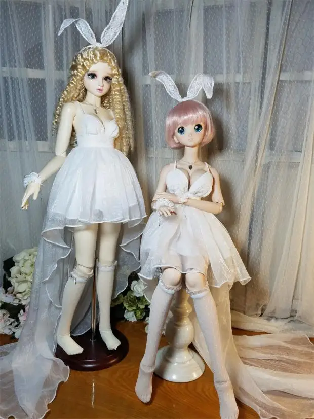 Благородные пикантные белые Со Шлейфом Холтер шеи платье костюм BJD 1/3 SD DD DDMLDY куклы