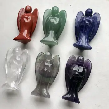 

Free shipping 6pcs Exquisite carved natural healing gemstones crystal angel figurine sculpture for gift decoration JM