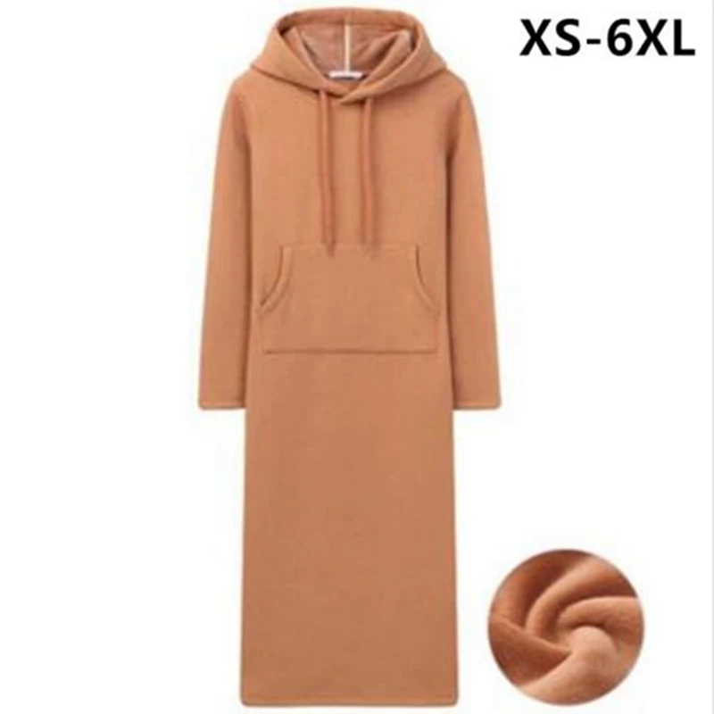 

Plus Size XS-5XL/6XL Casual Women Autumn Winter Fleece Hoodies Sweatshirt with Pocket Long Sleeve Dress Warm Vestidos Black/Grey