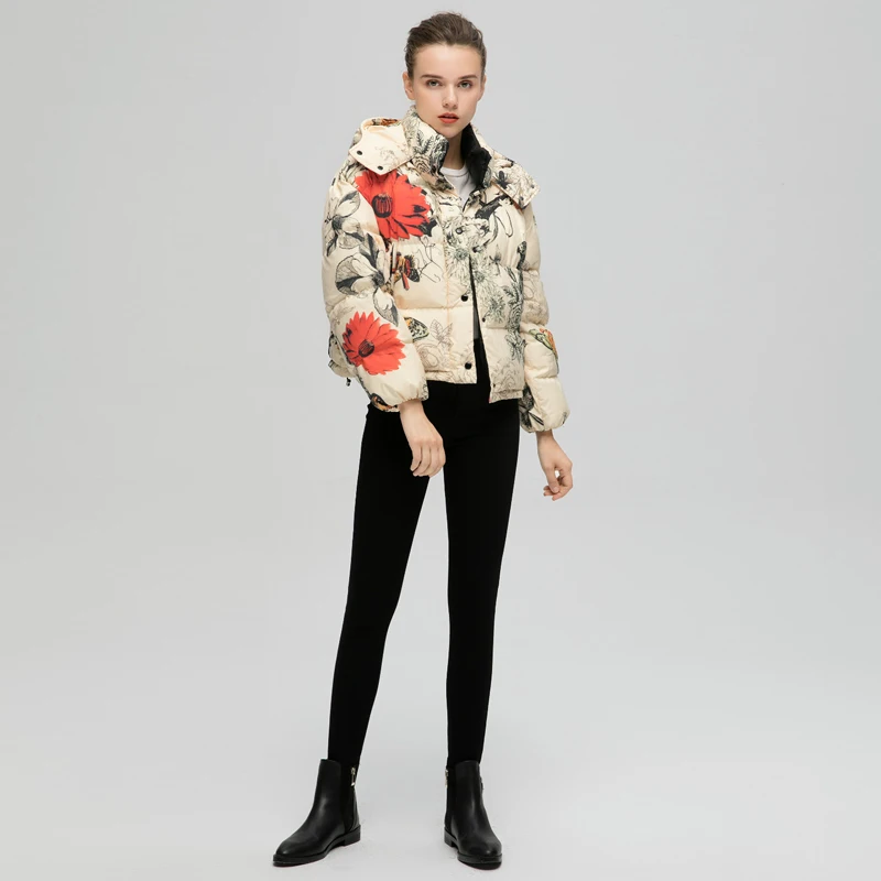 Automne Support Date Capuche Hiver 2018 Femmes D'impression Veste Bio Femelle Yo688 Moelleux Chaud Col Ynzzu À De Manteau Épaissir Mode Print Parka dIw778