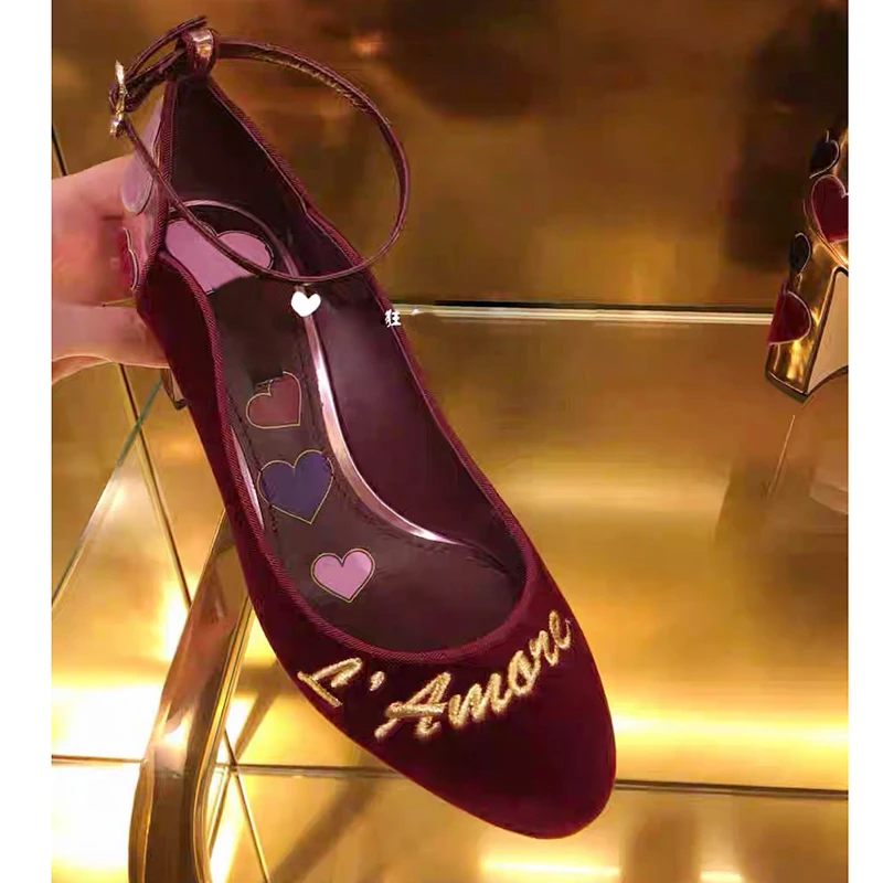VIISENANTIN New Women Chunky Heel Pumps Shoes Black Wine Red Velvet Heart Real Leather Wedding Shoe Amazing Female Shoe