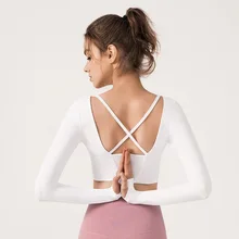 Женский короткий топ с длинными рукавами, рубашки для йоги с большим отверстием, работа фитнес-тренировки, спортивные футболки