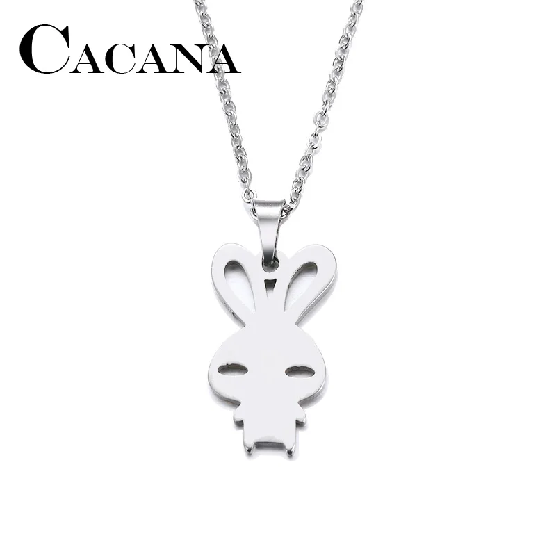 CACANA Stainless Steel Necklace For Women Man Lover's Rabbit Gold And Silver Color Pendant Necklace Engagement Jewelry
