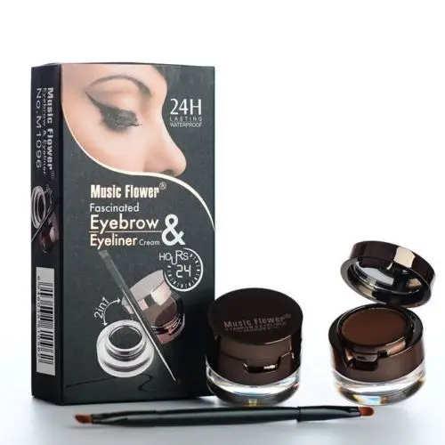 Makeup Kit 2in1 Black Brown Waterproof Eyeliner Gel & Eyebrow Powder