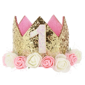 

Baby Girl First Birthday Decor Flower Party Cap Crown Headband 1 2 3 Year Number Priness Style Birthday Hat Baby Hair Accessory
