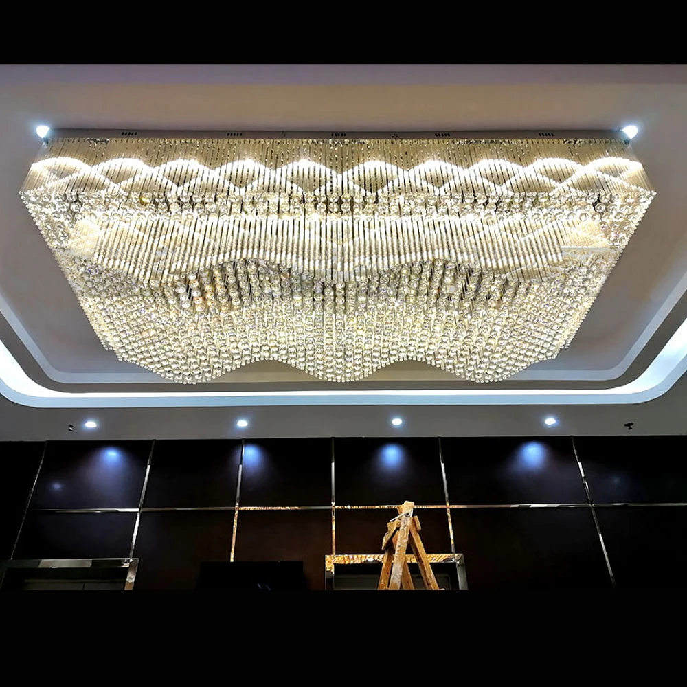 Дизайн в виде волны большой потолочный осветительная хрустальная люстра лампа AC110V 220 v светодиодный хрустальные светильники для фойе, люкс класс, гостиницов люстров