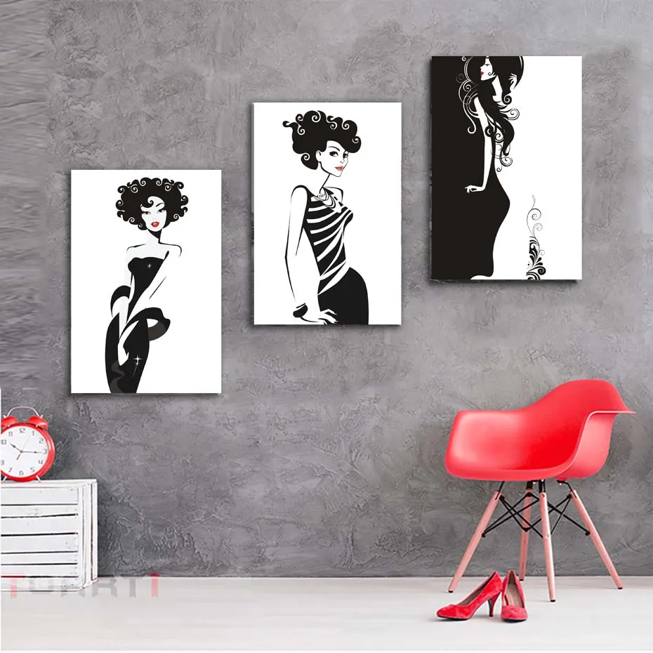 Fashion Modern Vogue Sex Lady Black White Poster&Prints Canvas Painting For Girl Women Bedroom Wall Art Mural Picture Home Decor (1)