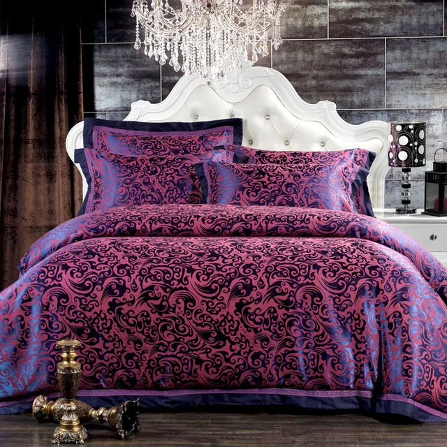 dark purple bedseet 100satin silk cotton luxury bedding set 4pcs bed