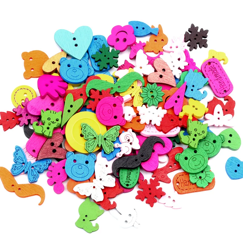 

50Pcs Mixed 2 Holes Multicolor Wood Sewing Buttons For Kids Clothes Scrapbooking Decorative Botones Needlework DIY Accessories