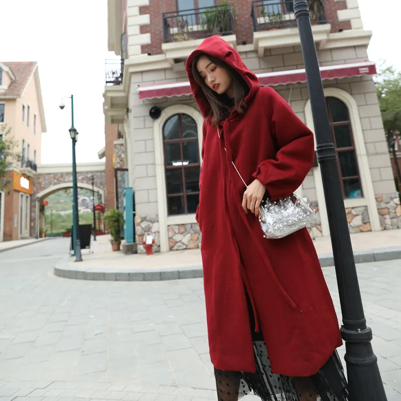 

2018 Fashion Woolen Coat Female Autumn Winter Wool Coat Women Korean Long Hooded Cape Trench Coat X172