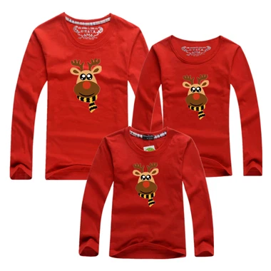 Рождественская одежда для всей семьи; футболки с длинными рукавами; модные костюмы для папы и сына; одежда в стиле Милу с оленем для мамы и дочки - Цвет: Red