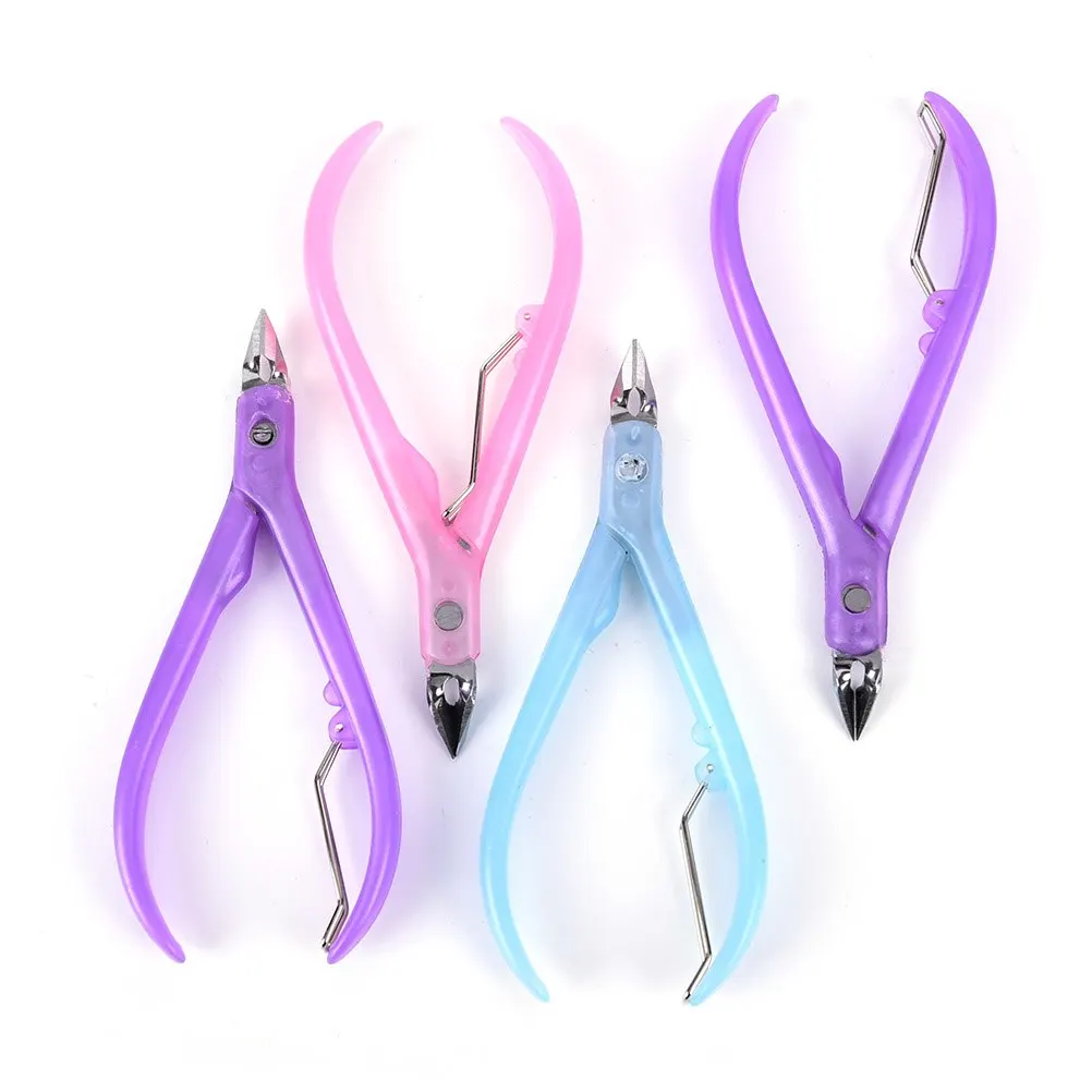 1Pcs Nail Cuticle Nipper Plastic+Metal Clipper Scissor Dead Skin Remover Manicure Nail Art Tool 4 Colors