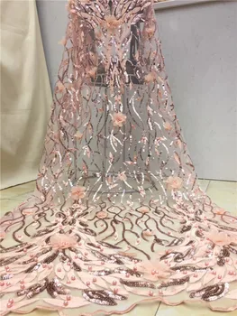 

2019 Latest French Net Lace Fabric High quality African Tulle Lace Fabrics With Sequins Nice Embroidery Sequins Fabric