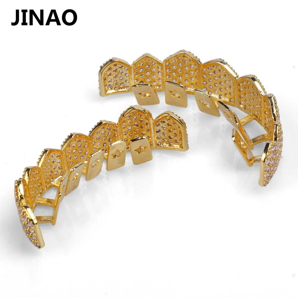 JINAO Золото Серебро Цвет Iced Out золото Grillz Кристалл ювелирные изделия верхнее дно грили зубы ювелирные изделия для тела хип-хоп Bling AAA кубический циркон