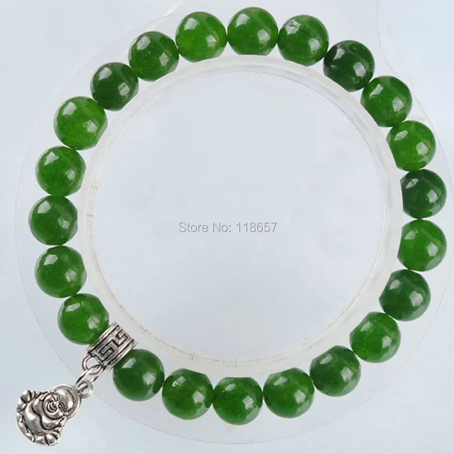 New Fashion Green Jades Round 8mm Buddha Beads Stretch Bracelet 7