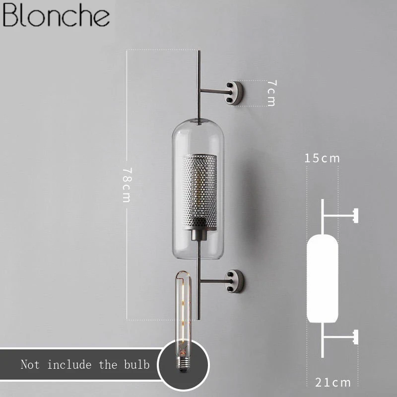 Современный из прозрачного стекла абажур Бра Настенные светильники для спальни кровати Кабинет Подвесной светильник s Лофт Ретро Железный зеркальный светильник - Цвет абажура: Long Big Silver