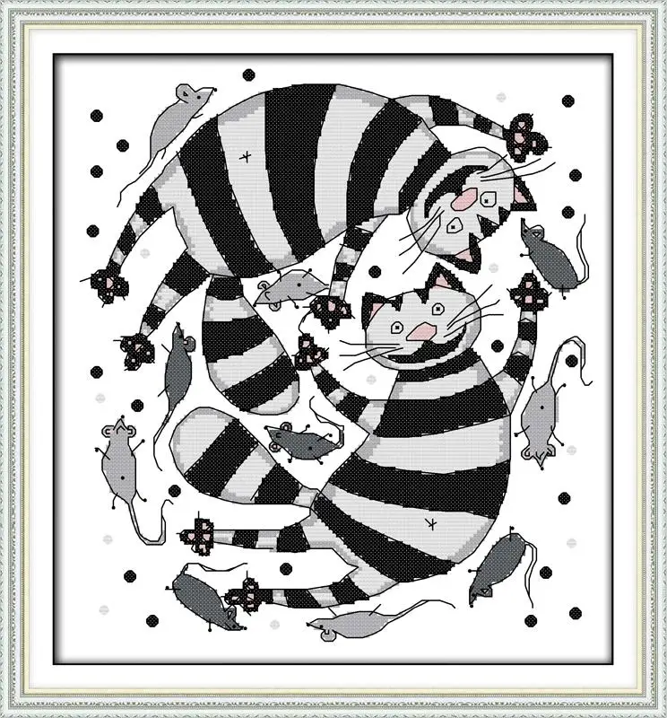 

The black and white cats hunting the mice DMC China Cross Stitch In 11CT 14CT Diy Needlework Cross stitch Kits for Embroidery