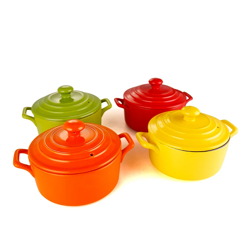1.1L 4 Colors Enameled Casseroles Heat resisting Microwave Ceramic Pot