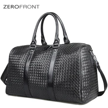 

ZEROFRONT 2018 new popular design woven pattern PU leather portable multi-function handbag high capacity men's travel bag black