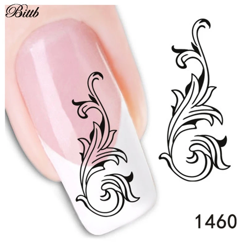 Bittb 2pcs Black Leaf Nail Art Stickers Water Transfer Nail Sticker Decal French Manicure Beauty