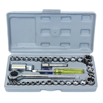 

40Pc Hardware Tools Professional Carbon Steel Combinative Socket Ratchet Wrench Mechanics Case Auto Repair Set Repair Box