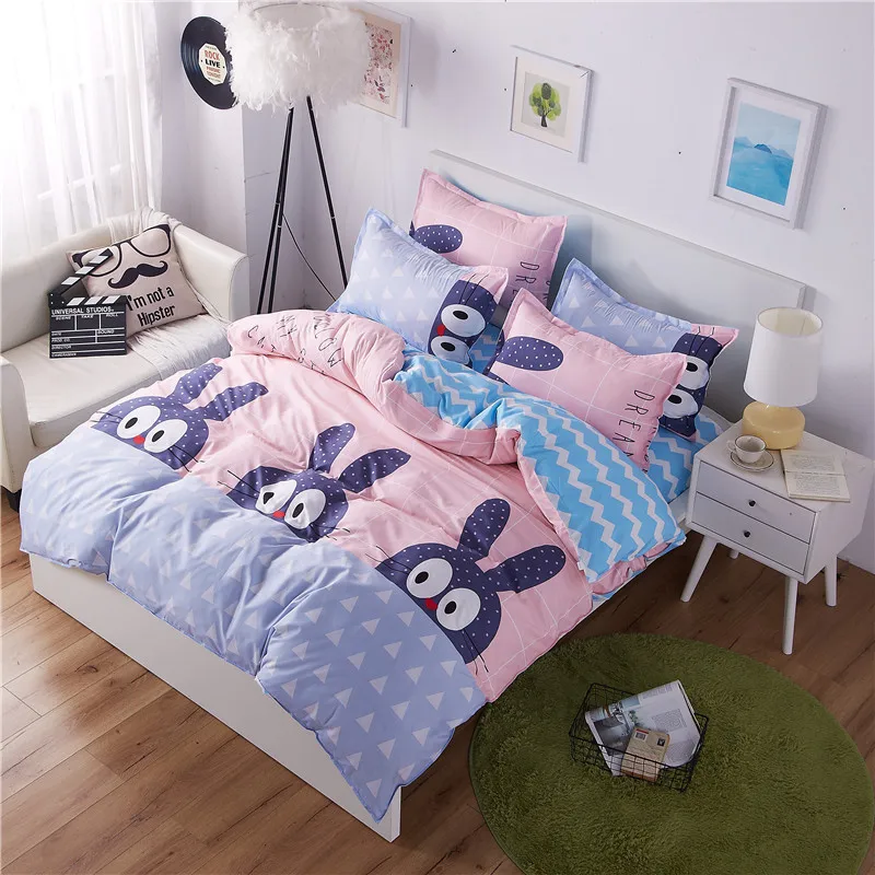 

Best Selling Cartoon Bunny Print Pattern 100% Polyester Fabric Bedding Set Of Four Quilt Cover Bed Sheet + Pillowcase