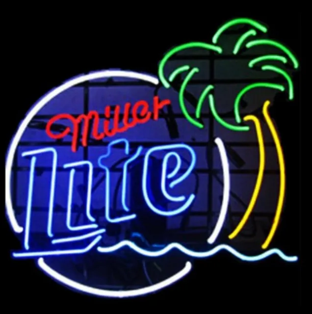 Custom Miller Lite Palm Tree Glass Neon Light Sign Beer Bar