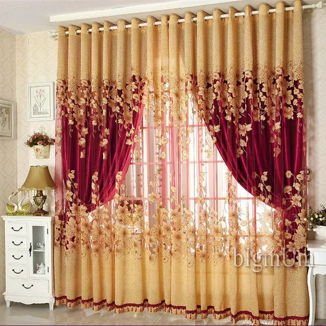 Wholesale Finished Curtains For Living Room Tulle Sheer Blackout Luxury Wedding Freeshipping Red Green Purple