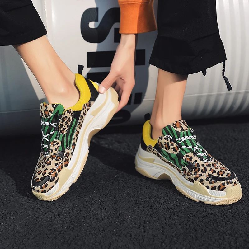 2019 New Style Men Leopard Trend sports shoes Thick Bottom Platform Triple s Fluorescence Male Spor