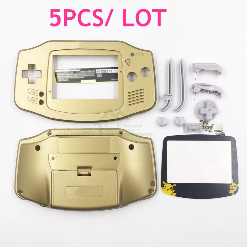 

5pcs Gold Color Shell Housing for Gameboy Advance for GBA Case Cover replacement with Plastic Screen Len and Buttons