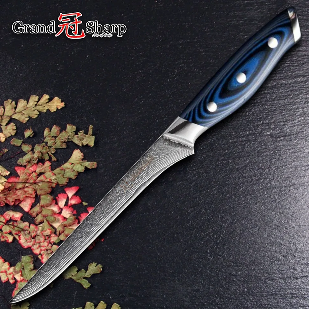Comprar Damasco cuchillo de cocina cuchillo deshuesado japonés Damasco vg10 cuchillos de cocina fileteado corte herramientas de la cocina cuchillo de carnicero azul nuevo