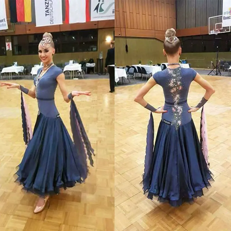 

Modern Waltz Tango Ballroom Dance Dress, Smooth Ballroom Dress, Standard Ballroom Dress ,Short sleeved Slim dance dress
